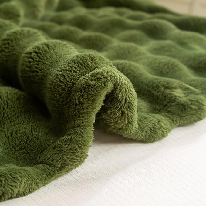 YUSOKI Luxury 3D Bubble Throw Blanket 5lb,All Ages,Home Decoration, (Olive Green,90 * 90inches)-Ruum Studio Home