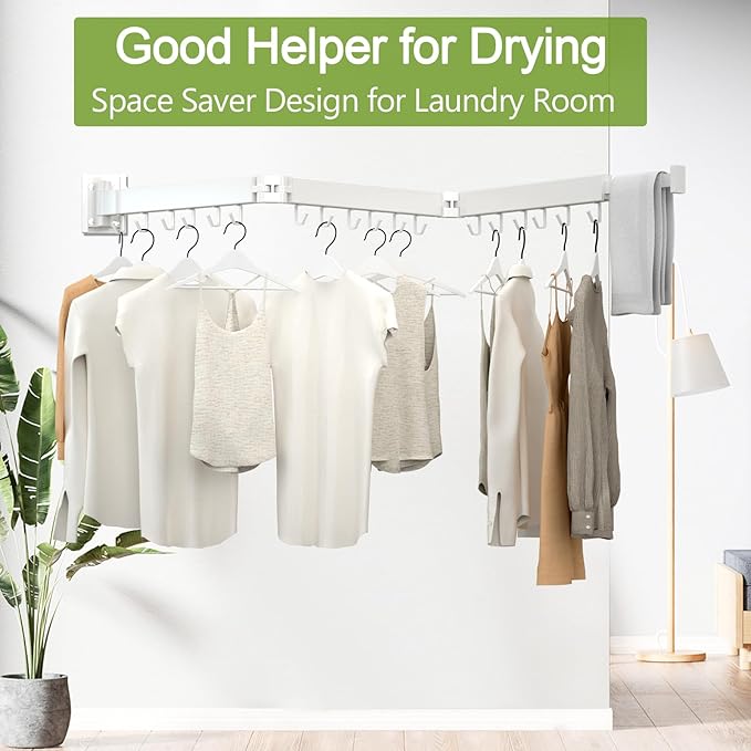 Clothes Drying Rack, Laundry Drying Rack Wall Mount, 3-Fold Wall Mounted Clothes Drying Racks for Hanging Clothes, Foldable & Sturdy Space Saver for Laundry Room -White-Ruum Studio Home