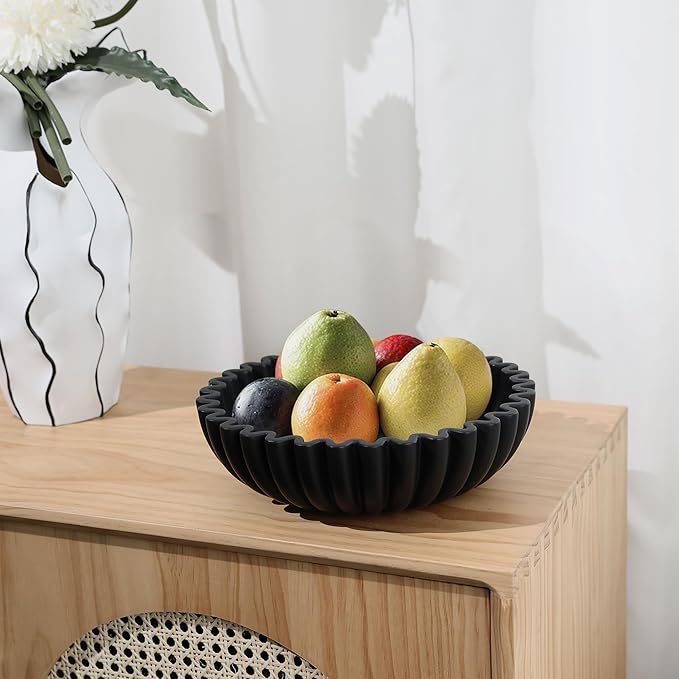Black Decorative Bowl for Kitchen Counter - Modern Fruit Bowl with, Catch All Bowl for Keys, Entryway Table, and Home Decor-Ruum Studio Home