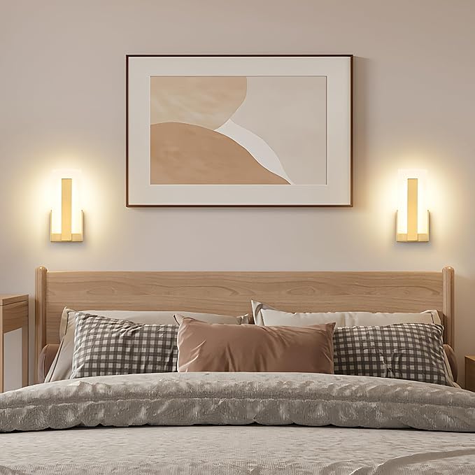 Joosenhouse Modern LED Wall Sconce Set of 2, Dimmable Hardwired Bathroom Vanity Light Indoor Wall Sconce for Hallway, Bedroom, Study, Living Room, 9.76 Inch Brass Wall Lights-Ruum Studio Home