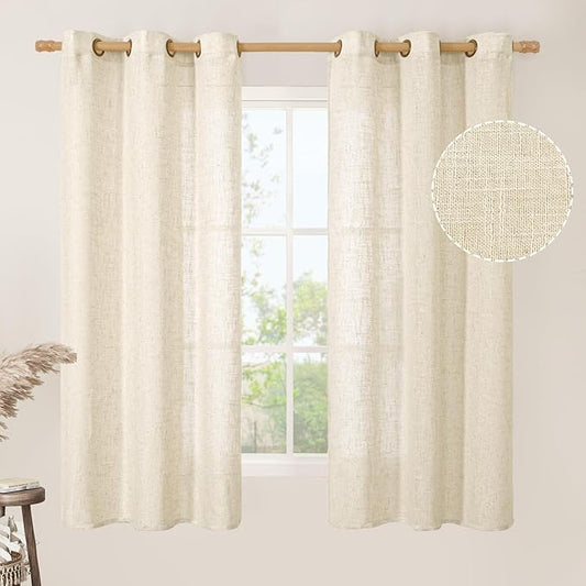 LAMIT Linen Curtains 63 inches Long for Bedroom, Bronze Grommet Linen Drapes Light Filtering Sheer Window Curtains for Living Room, Set of 2 Panels (38 x 63 Inch, Beige)-Ruum Studio Home