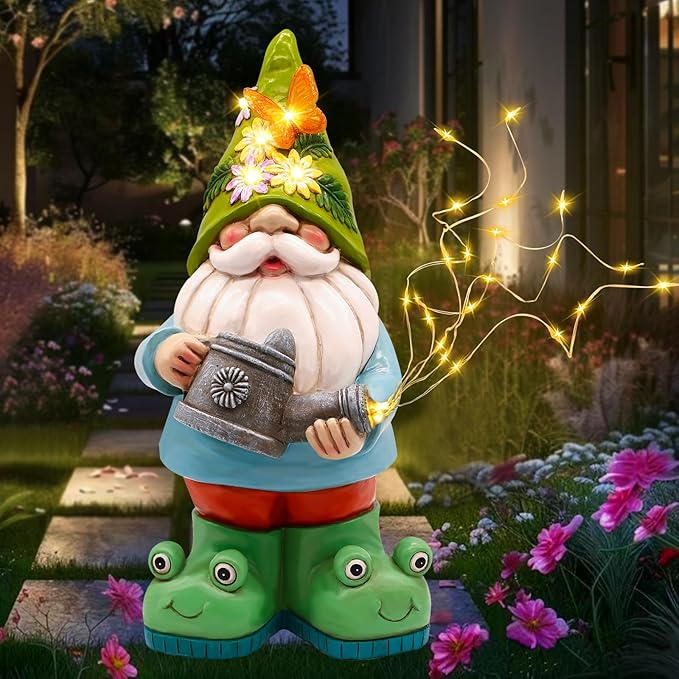 Solar Watering Can Gnome Light Waterproof - Funny Gnome Mother' s Day Gifts for Mom Women Solar Outdoor LED Lights Resin Large Garden Gnomes Statues Decor Lantern Figurines Decorations Indoor Porch-Ruum Studio Home
