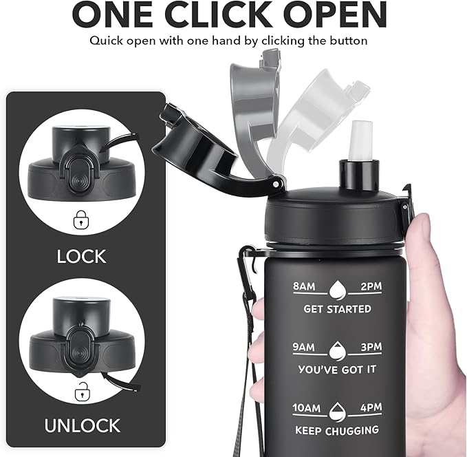 Enerbone Water Bottle, Leakproof BPA & Toxic Free, Motivational Water Bottle with Times to Drink and Straw, Fitness Sports Water Bottle with Strap for Office, Gym, Outdoor Sports-Ruum Studio Home