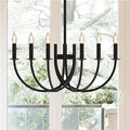 Black Dining Room Chandelier, LED Hanging Lamp Ceiling, Modern Round Candle Pendant Light Fixtures for Farmhouse Living Room Bedroom Kitchen Island (Black-C 6Lights)-Ruum Studio Home