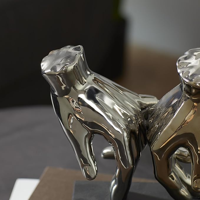 Deco 79 Polystone Hands Decorative Sculpture Home Decor Statue, Accent Figurine 7" x 4" x 8", Silver-Ruum Studio Home
