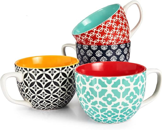 DOWAN Coffee Mugs Set of 4, 24 oz Large Coffee Mugs, Jumbo Soup Mugs With Handles, Ceramic Coffee Cups for Coffee Cereal Latte for Men Women, Housewarming Wedding Gift, Vibrant Colors-Ruum Studio Home
