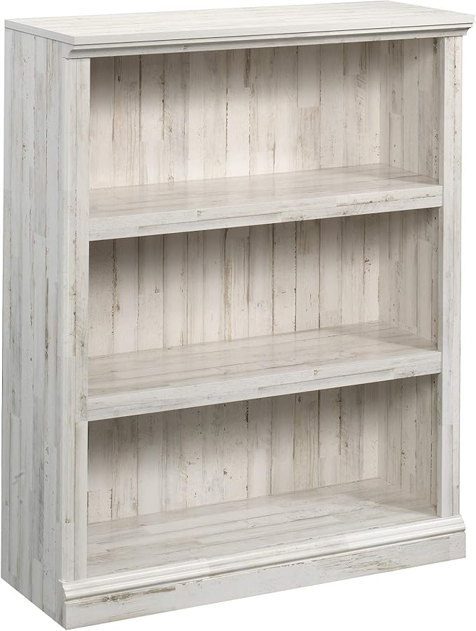 Sauder 3 Tier Book Shelf Wooden Bookcase Multipurpose Bookshelf for Home Office, Living Room, in White Plank-Ruum Studio Home