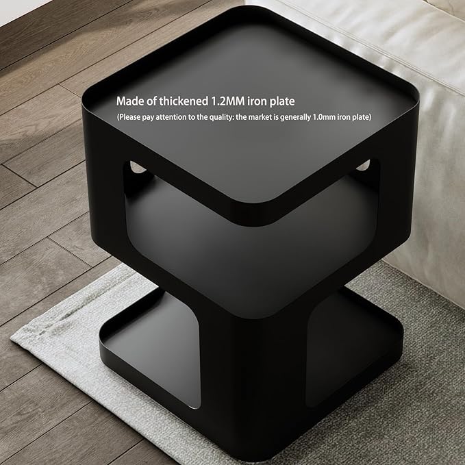 Side Table,Modern end Table,Unique nightstand,Bedside Table,Black Metal Night Stand with Storage,Accent Side Table for Couch,Bedroom,Living Room.No Assembly Required-Ruum Studio Home
