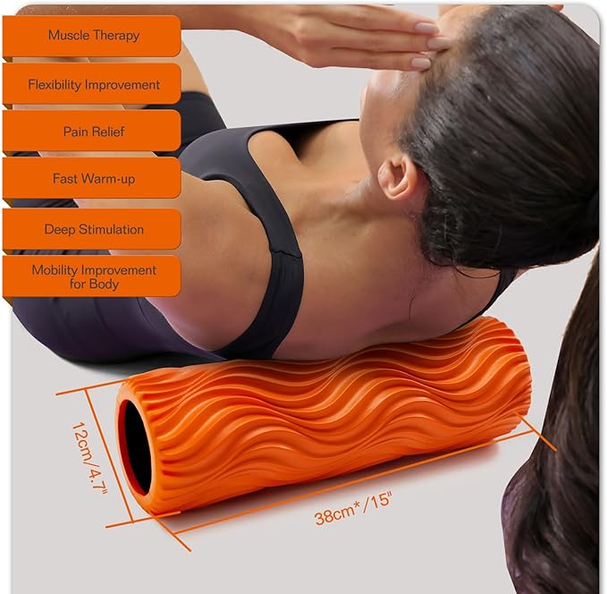 Foam Roller,High Density 15" Foam Roller, Wave Textured Massage Back Roller for Deep Muscle Massage Pilates Yoga,Fitness Exercise Roller for Whole Body Release(Orange)-Ruum Studio Home