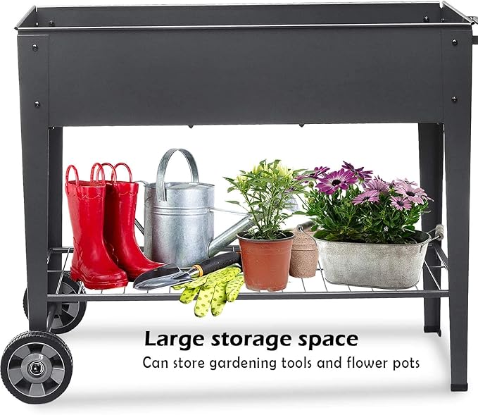 Raised Planter Box with Legs Outdoor Elevated Garden Bed On Wheels for Vegetables Flower Herb Patio-Ruum Studio Home