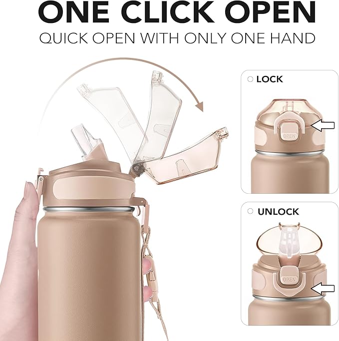Enerbone 32 oz Insulated Water Bottle, Stainless Steel Bottle with Carrying Strap, Double-Wall Vacuum Insulation Design, Leakproof Sports Bottle with Straw, Keep Drinks Cold or Hot for Hours-Ruum Studio Home