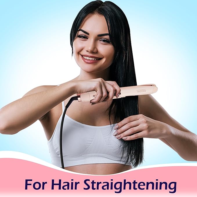 ANGENIL Pro Twist Flat Iron Hair Straightener, 2 in 1 Straightener and Curling Iron for Women, Round Pink Dual Voltage Hair Straightener with Silicone Heat Resistant Mat, 20s Fast Heating, LCD Display-Ruum Studio Home