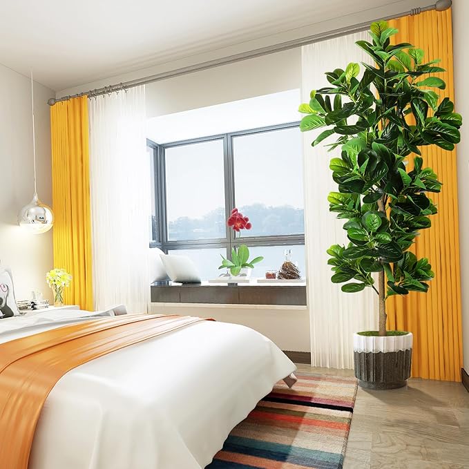 7.3ft Artificial Fiddle Leaf Fig Tree (87in) with Plastic Nursery Pot Faux Tree, Ficus Lyrata Fake Plant for Office House Farmhouse Living Room Home Decor (Indoor/Outdoor)-Ruum Studio Home