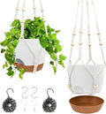 Hanging Planters for Indoor Outdoor Plants, 2 Pack Self Watering Hanging Pots, Hanging Plant Baskets with Drainage Holes & 2 Types of Plant Hangers (White, 6'')-Ruum Studio Home