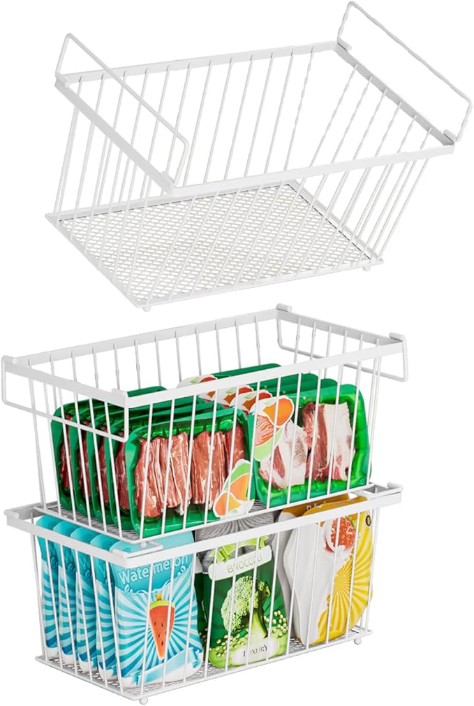 3 Pack Stackable Deep Freezer Organizer Bins ，Upgraded Bottom Leak-Proof net，Encryption and Hardening ， Freezer Organizer Bins for 5 to 9 Cu.FT Small Chest Freezer， Easy Get Bottom Foods-Ruum Studio Home