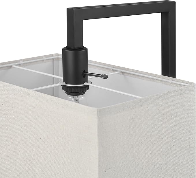 Globe Electric 61000052 60" Floor Lamp, Matte Black, Square White Fabric Shade, On/Off Rotary Switch on Socket, Square Rod, Reading Lamp, Home Office Accessories, Home Décor, Home Improvement-Ruum Studio Home