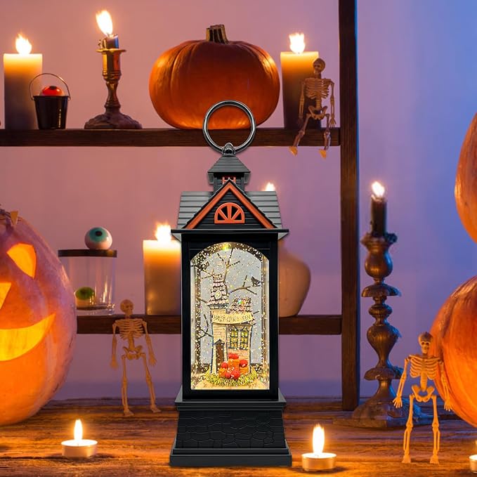 Halloween Snow Globe Lantern with 6 Hour Timer,Halloween Decorations Indoor for Home,Halloween Decor,USB or Battery Powered for Halloween Lanterns,Halloween Spooky Town-Ruum Studio Home