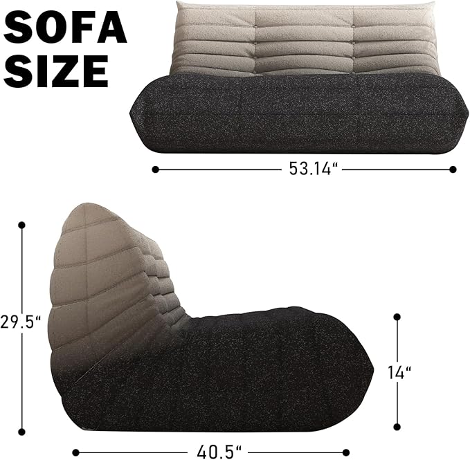 Bean Bag Chair, Loveseat Fireside Chair Bean Bag Sofa Large Bean Bag Chair for Adults, 2 Seater Bean Bag Chairs for Teens with High Density Comfortable Foam, Bean Bag for Living Room (Black&White)-Ruum Studio Home