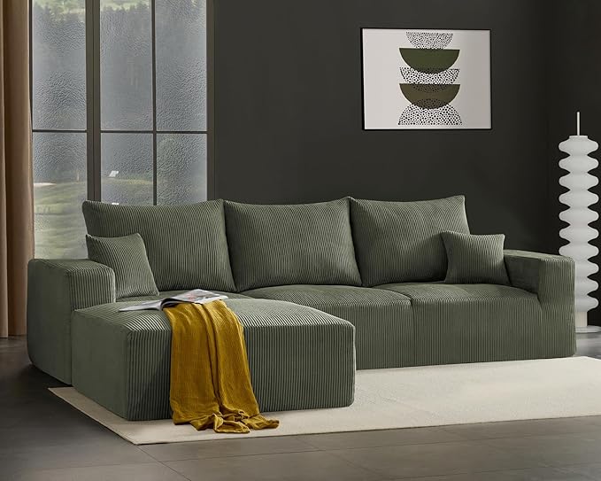 40" Square Stuffed Ottoman Pouf for Sofa Couch, Corduroy Poufs with Foam Chunk Filling, Furry & Fluffy Foot Stool Movable Ottoman. 40 * 40 Floor Poufs Foot Rest for Living Room, Green-Ruum Studio Home