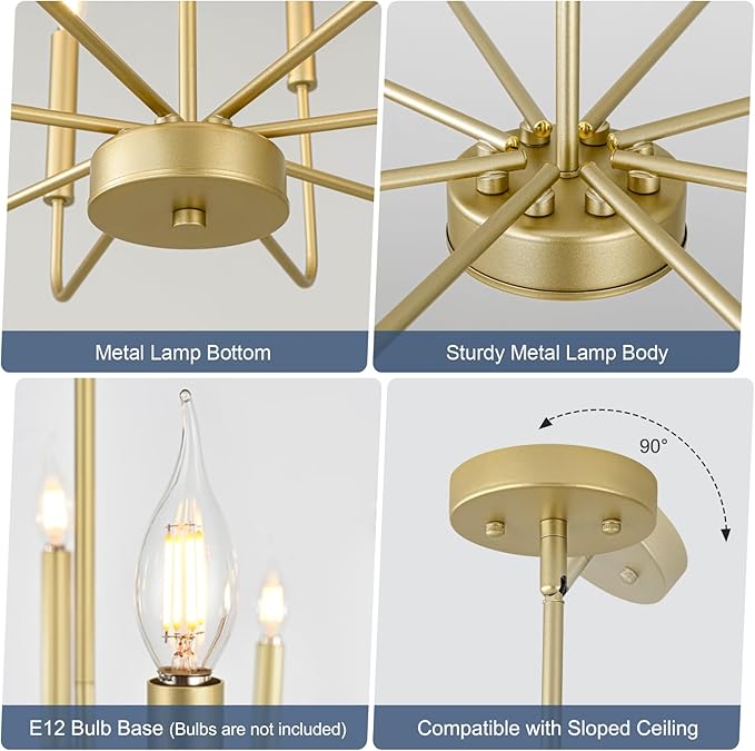 Modern Gold Farmhouse Chandeliers, 8-Light Industrial Metal Chandelier Lighting, Classic Candle Hanging Pendant Light Fixtures for Kitchen Bedroom, Dining Room, Living Room,Foyer-Ruum Studio Home