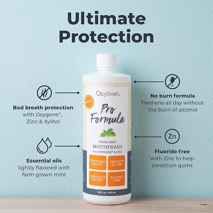 Oxyfresh Pro Formula Fresh Mint Mouthwash – Patented Zinc Mouthrinse for Fresh Breath & Healthy Gums | Dye, Fluoride & Alcohol Free Mouthwash (1 Gal Bottle)-Ruum Studio Home