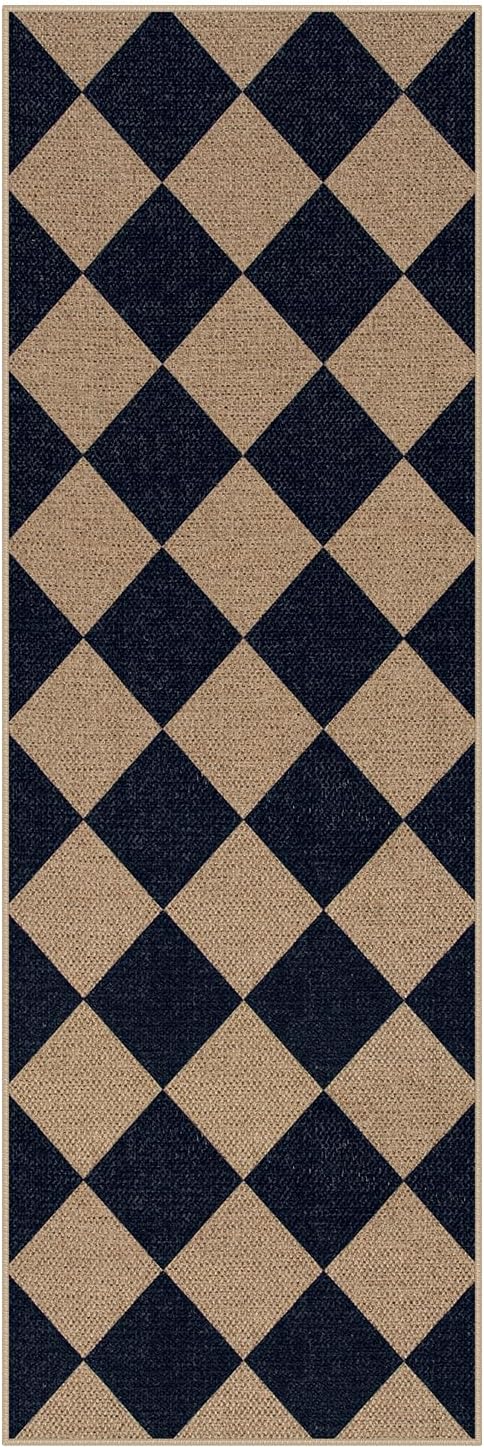 Lahome Checkered Easy Jute Runner Rug, 2x6 Kitchen Mats for Floor Washable Entryway Runner, Checkerboard Black Indoor Outdoor Carpet for Hallway 6ft Entry Laundry-Ruum Studio Home