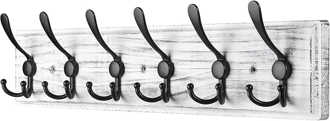 Coat Rack Wall Mount, Wooden Heavy Duty Coat Rack for Wall,6 Triple Coat Hanger Hooks for Hanging Coats,Jacket,Hat,Clothes (Grey White, 6 Hooks)-Ruum Studio Home