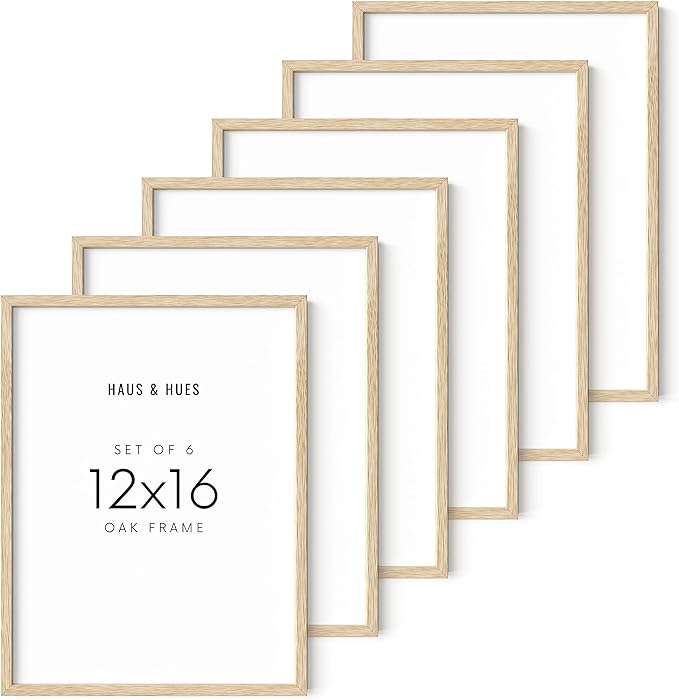 HAUS AND HUES 12"x16" Beige Oak Wood Picture Frame Set of 6-12x16 Wood Picture Frame, 12x16 Frames 6 Pack, 12x16 Poster Frame, 12x16 Frame Wood, 12 by 16 Picture Frames, Set of 6 Frames 12x16-Ruum Studio Home