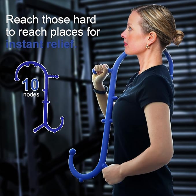 Massage Trigger Point Cane, Body Deep Tissue, Handheld Back, Neck, Shoulder, Leg and Feet Massager Rod, Muscle Release Tool Self Massage Hook Cane for Women & Men, Blue-Ruum Studio Home