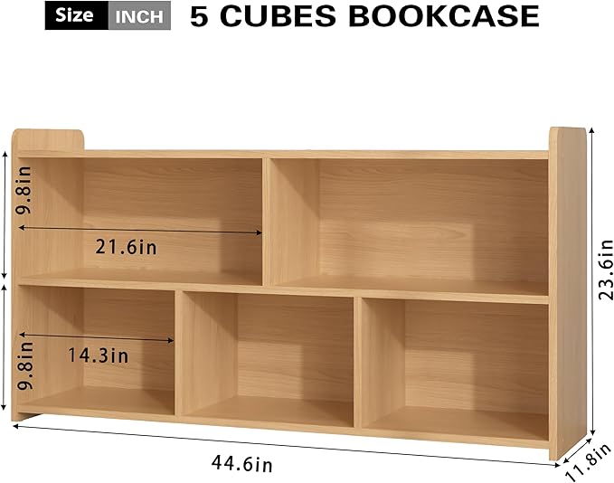 Book Shelf Set of 2, 5 Cubes Storage Organizer, Freestanding Log Bookshelf Cube Shelf for Bedroom, Living Room, Home Office, Open Bookshelf Wooden Bookcase-Ruum Studio Home