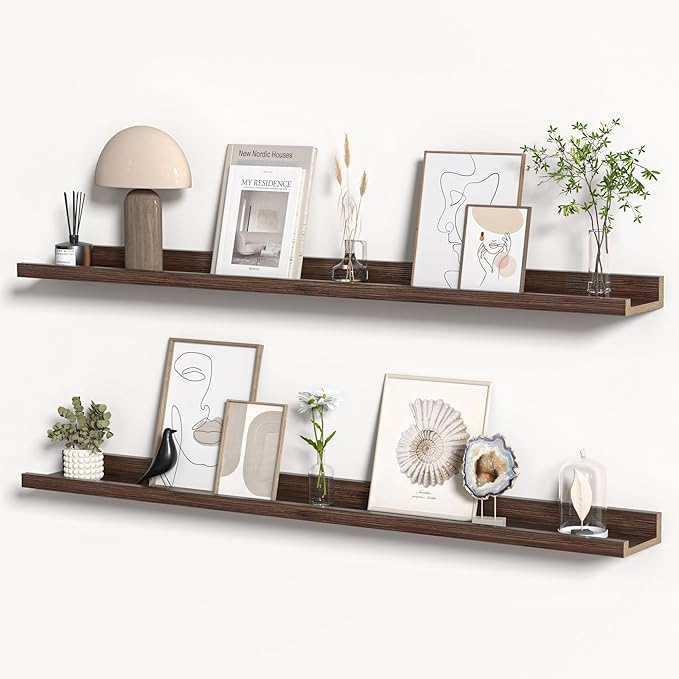 Floating Shelves for Wall, Picture Ledge Shelf 48 Inch Solid Wood Set of 2, Rustic Wall Shelves with Lip, Kids Bookshelf, Photo & Picture Live Edge Floating Shelves for Bedroom, Living Room, Kitchen-Ruum Studio Home
