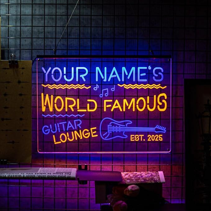 Personalized Guitar Bar Signs with Your Name for home wall light up with personalized pub name, man cave accessories, beer themed neon customizable lighted sign-Ruum Studio Home