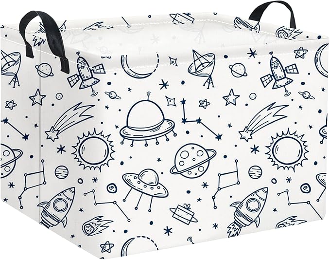 HIYAGON Rectangular Space Basket for Boys Kids Baby Storage Basket Storage Bin Organizer Box Room Decor(Spaceships)-Ruum Studio Home