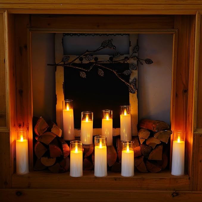 Homemory Pure White Acrylic Flameless LED Candles, Battery Operated With Remote Control and Timer, Electric Fake Candles for Wedding, Home Decor, Set of 9-Ruum Studio Home