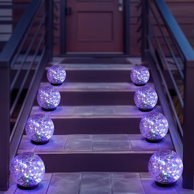 Solar Garden Lights Outdoor Waterproof, 4 Pack Cracked Glass Ball Light, Ground Landscape Garden Decor, Solar Globe Decorative for Pathway/Patio/Lawn/Yard (Multicolor, 4.7")-Ruum Studio Home