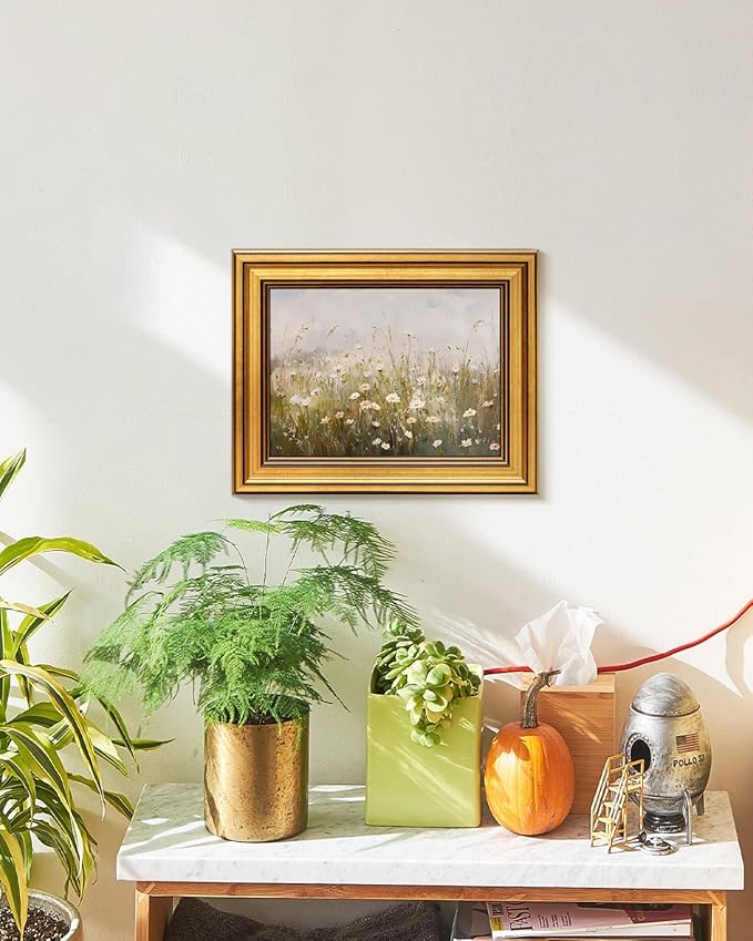 HUARCEY Gold Framed Vintage Wall Art for Living Room Wildflower Field Landscape Decor Aesthetic Mother Day Gift for Mom Oil Painting Flower Wall Print Floral Pictures Canvas Artwork Shelf Decor 8x10in-Ruum Studio Home