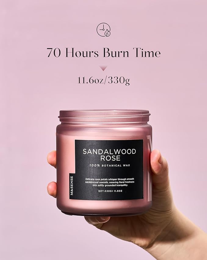 M&SENSE Sandalwood Rose Scented Candle - 11.6oz Natural Soy Wax Non Toxic 70-Hour Burn Long Lasting Candle, 2-Wick Strong Scent for Home - Slow-Burning Housewarming Gift for Men & Women-Ruum Studio Home