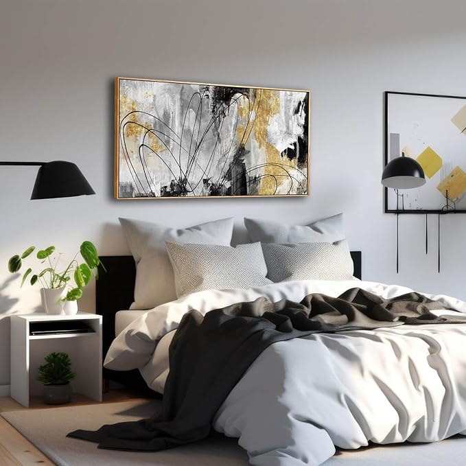 YJYart Line Art Wall Decor Black and Gold Wall Artwork 20"x40" Canvas Wall Art for Living Room Kitchen Wall Picture Ready to Hang-Ruum Studio Home