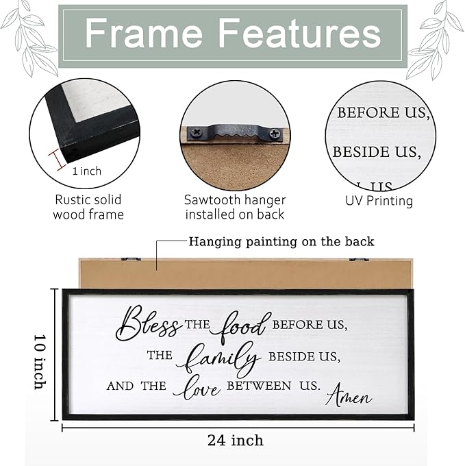 Bless the Food Before Us Wall Decor Art 24"X10" for Dining Room Kitchen Wall Wooden Framed Sign (Black)-Ruum Studio Home
