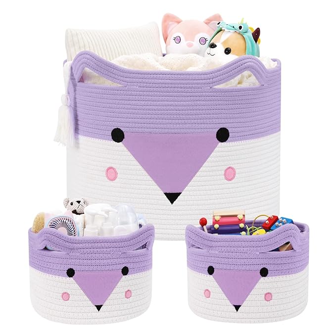 Large Baby Basket Toy Storage 3 Pack, (20"x13.8") Woven Baby Laundry Basket, Stuffed Animal Storage.-Ruum Studio Home