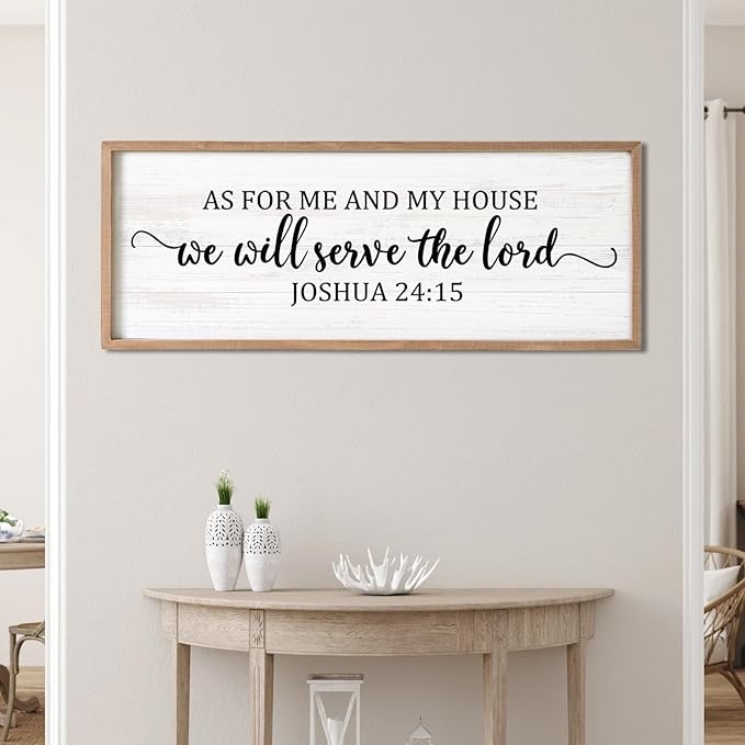 As For Me And My House We Will Serve The Lord Framed Wall Art, 40''×15'' Horizontal Positive Religious Rustic Bible Verse for Christian God Jesus Christ Prayer, Vintage Holy Catholic Scripture Decor-Ruum Studio Home