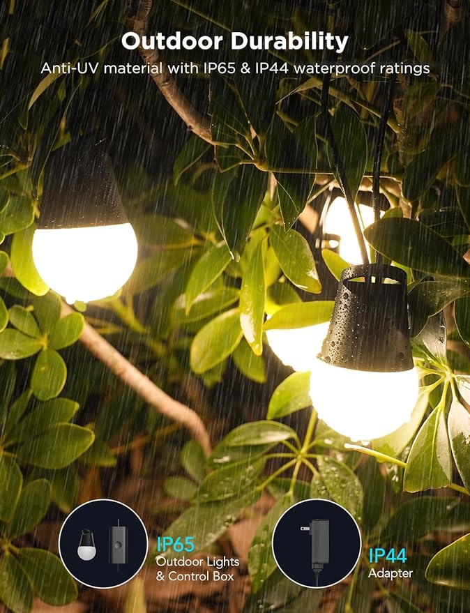 Govee Smart Outdoor String Lights 2, 48ft Outdoor Lights with Dimmable Warm White LED Bulbs, 47 Scene Modes for Patio, Backyard, Balcony, IP65 Waterproof, Works with Alexa, App Control-Ruum Studio Home