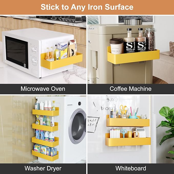 Magnetic Spice Rack for Refrigerator, Kitchen Organizer and Storage Shelf, Yellow(4 Pack)…-Ruum Studio Home