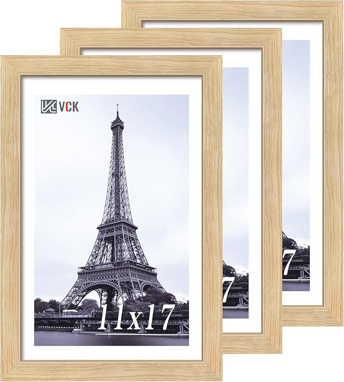 VCK 11x17 Picture Frame 3 Pack - Oak, Natural Solid Wood Poster Frames, Wall Gallery Frame-Ruum Studio Home