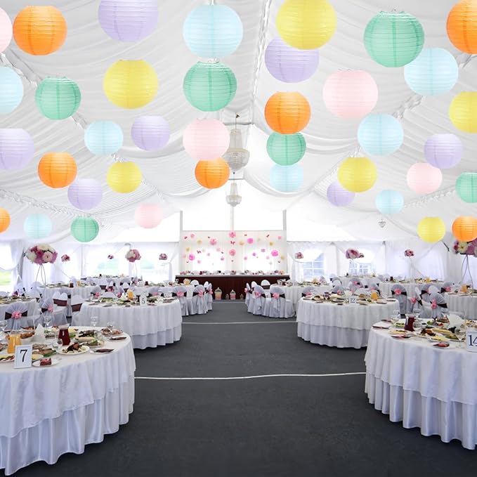 Paper Lanterns Pastel Round Hanging Chinese Lanterns for Birthday Baby Shower Rainbow Easter Party Decorations Pack of 12-Ruum Studio Home