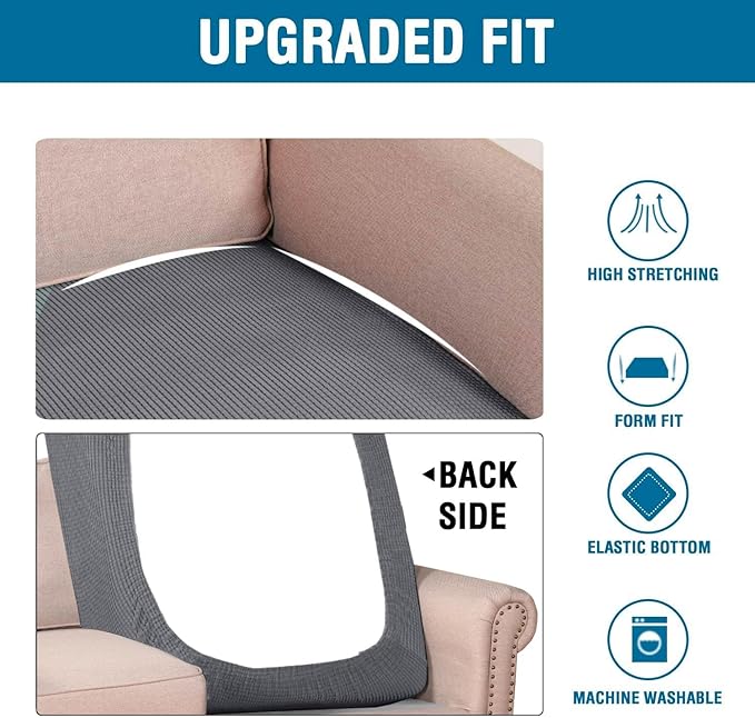 H.VERSAILTEX Super Stretch Individual Chaise Cover Sectional Couch Covers for L Shaped Sofa Both Left/Right Featuring Thick Jacquard Textured Twill Fabric (1 Piece Chaise Cover, Grey)-Ruum Studio Home