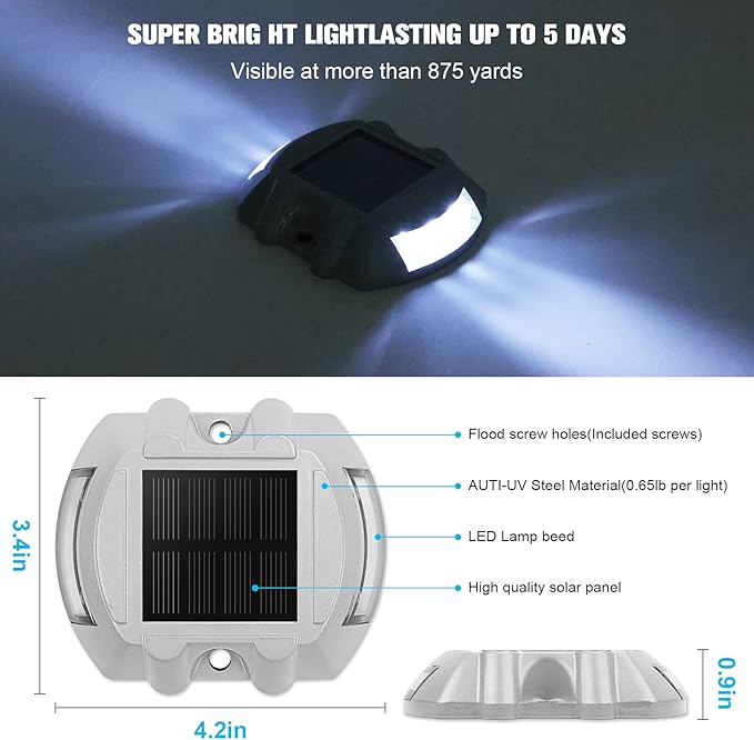 VOLISUN Solar Deck Lights Driveway Dock Lights, 12-Pack Led IP67 Waterproof Outdoor Warning Step Lights for Driveway Sidewalk Garden Pathway Yard(White)-Ruum Studio Home