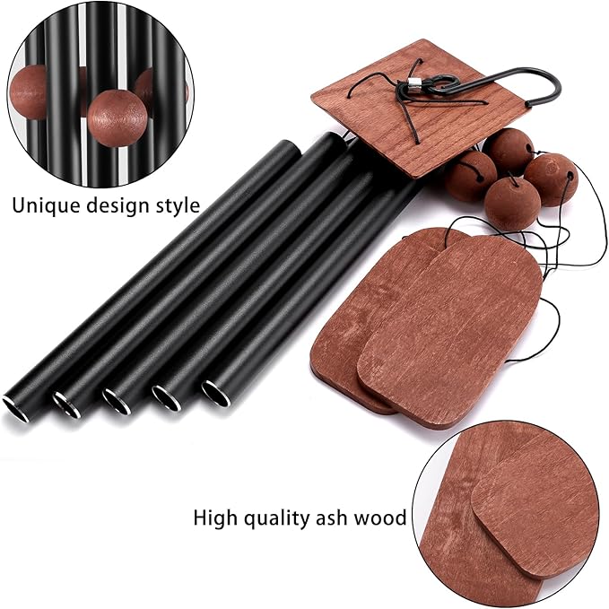 Wind Chimes for Outside Deep Tone, 36in Sympathy Wind Chimes Outdoor Clearance, Gifts for Mother's Day and Christmas, Outdoor Decor for Garden, Patio, Yard（Wood Wind Chime, Black）-Ruum Studio Home