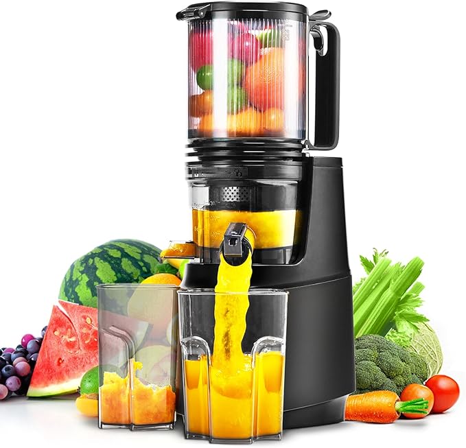 Cold Press Juicer,Slow Masticating Juicer Machines with 5.3" Large Feed Chute for Most Fruits and Vegetables,Easy to Clean Lemon Orange juicer with 250W Motor and High Juice Yield (Obsidian black)-Ruum Studio Home