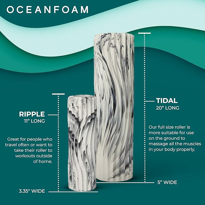Oceanfoam Tidal Roller - Black Marbled - Muscle Massage Foam Roller for Back Pain & Stretching - Firm and Ergonomic Wide Wave Textured - Yoga, Athletics, & Wellness - Full Size, 20" x 5"-Ruum Studio Home